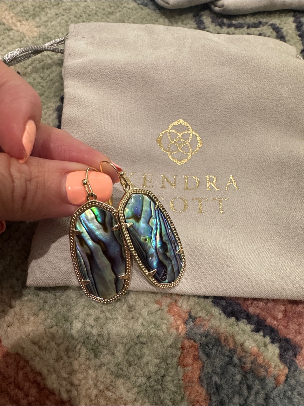 Kendra Scott Iridescent Abalone Oval Drop Earrings in Blue-Green